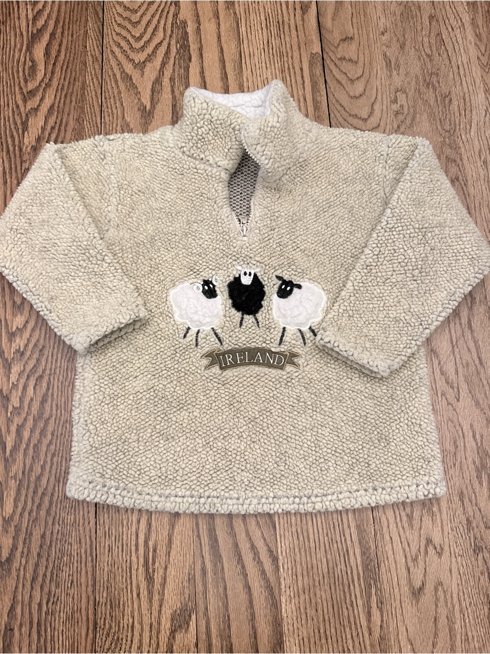 Ireland Sheep Plush Quarter-Zip Kids Pullover Sz 8 Embroidered - Cream EE